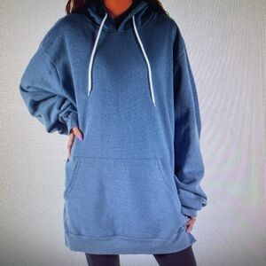Women's Slate Blue Hoodie with 'Happy' Embroidery